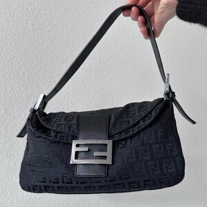 FENDI Vintage Black Zucchino Baguette Bag